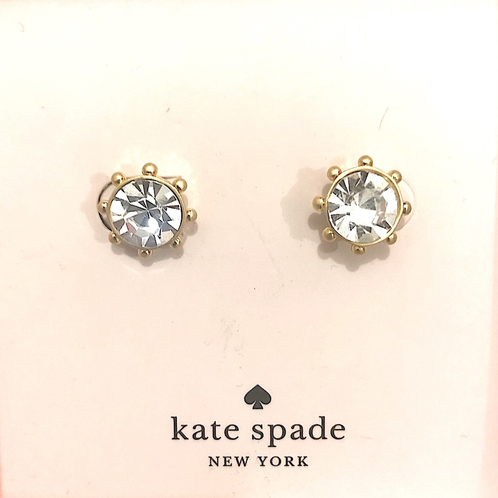 NIB Kate Spade Flying Colors Clear Crystal Gold Bezel Studs